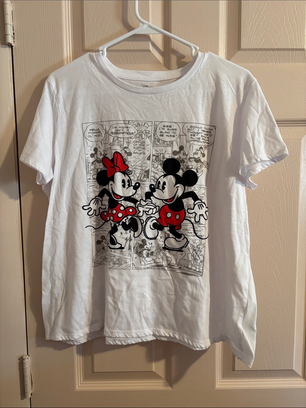 Disney White Kids Mickey & Minnie Comic-Strip Graphic Tee with Red Accents